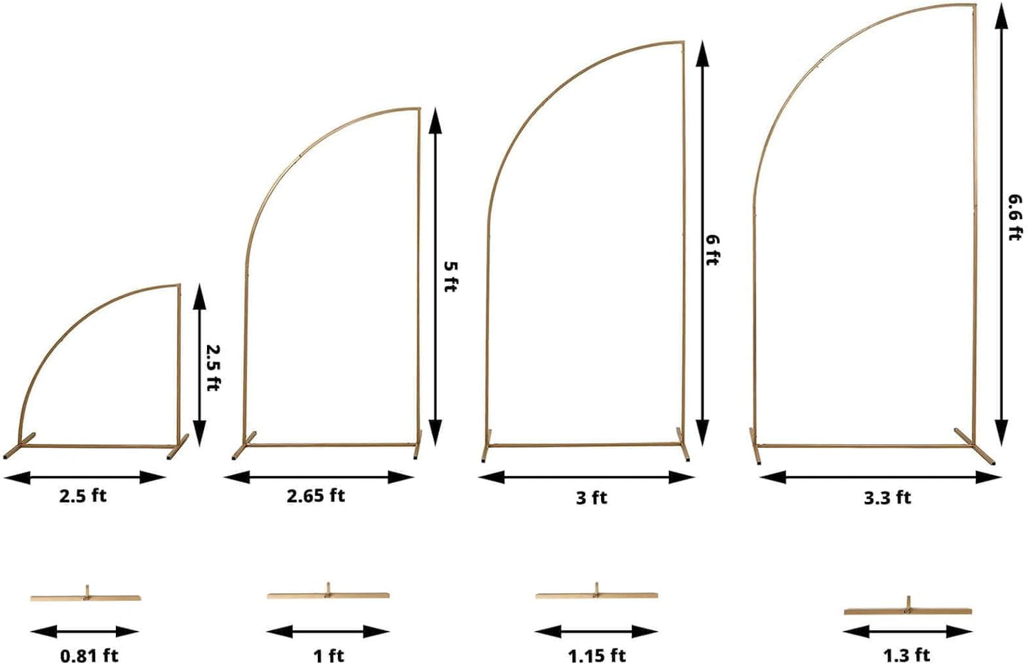 Tableclothsfactory Set of 4 | Gold Metal Wedding Arch Chiara Backdrop Stand, Half Moon Floral Frame Arbor Display - 2.5ft,5ft,6ft,6.5ft