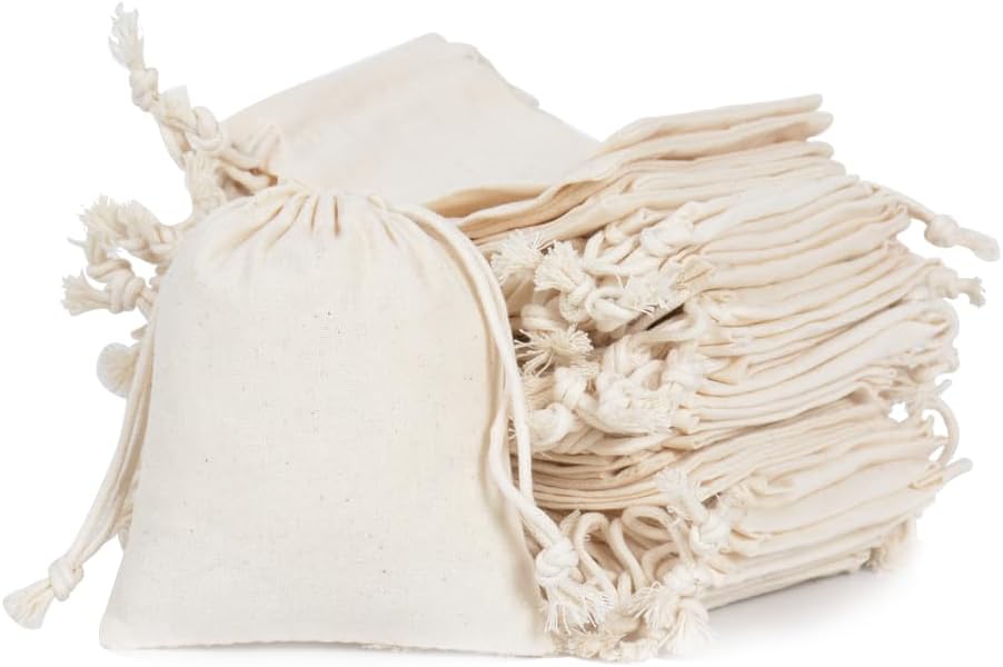 gobyhumm 50 Pieces Muslin Bags Cotton Drawstring Bags Sachet Bag for Home Supplies （4.0 * 4.7"）