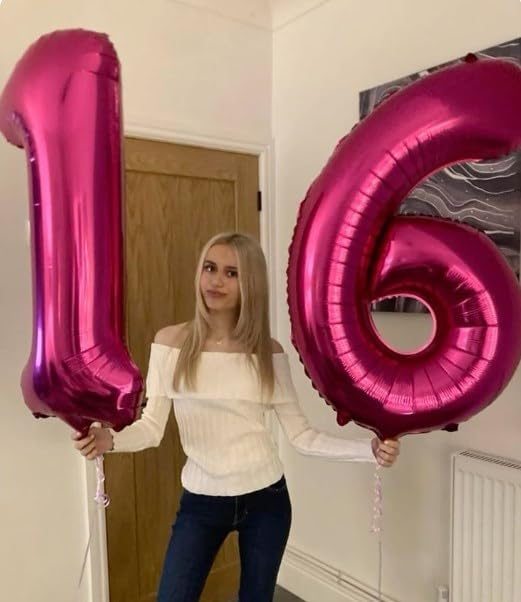 40 Inch Hot Pink Mylar Foil Number 60 Birthday Balloon, Digital Balloons for 60 Party Decorations Supplies, Big Helium Balloon Numbers for 60 Men Women Anniversary