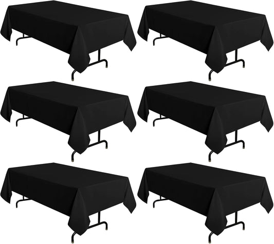 sancua 6 Pack Black Tablecloth 60 x 102 Inch, Rectangle Table Cloth for 6 Feet Tables - Stain and Wrinkle Resistant Washable Polyester Table Cover for Dining Tables, Buffet Parties and Camping