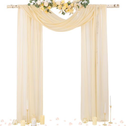 Socomi Champagne Sheer Wedding Arch Draping Fabric 29" x 20Ft 1 Panel Outdoor Curtain Drapes Extra Long for Bridal Baby Shower Ceremony Birthday Party Decor