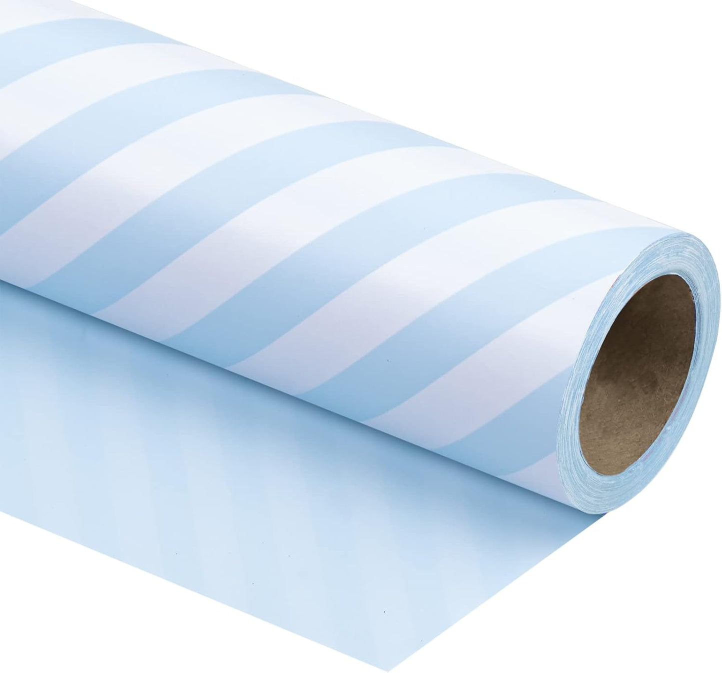 WRAPAHOLIC Reversible Wrapping Paper - Mini Roll - 17 Inch x 33 Feet - Baby Blue and Stripes Design for Birthday, Holiday, Wedding, Baby Shower