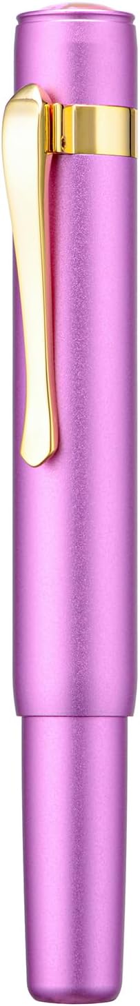 Hongdian M2 Mini Fountain Pen with Extra Fine Soft Golden Nib, Sleek Shape Aluminium Short Pocket Travel Pen (Lilac Purple)