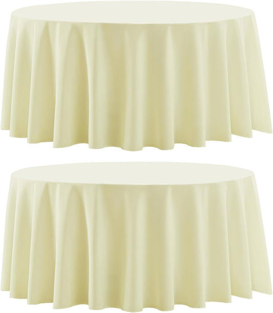Round Tablecloths 2 Pack 120 Inch Ivory Tablecloth Linen Polyester Table Clothes Cover for Dining Table Banquets Buffet Parties and Wedding
