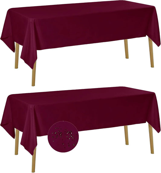 Fokitut 2 Pack Waterproof Rectangle Tablecloth, 60x102 Inch, Stain Resistant and Wrinkle Polyester Table Cloth, Fabric Table Cover for Kitchen Dining, Wedding, Party, Holiday Dinner-Burgundy