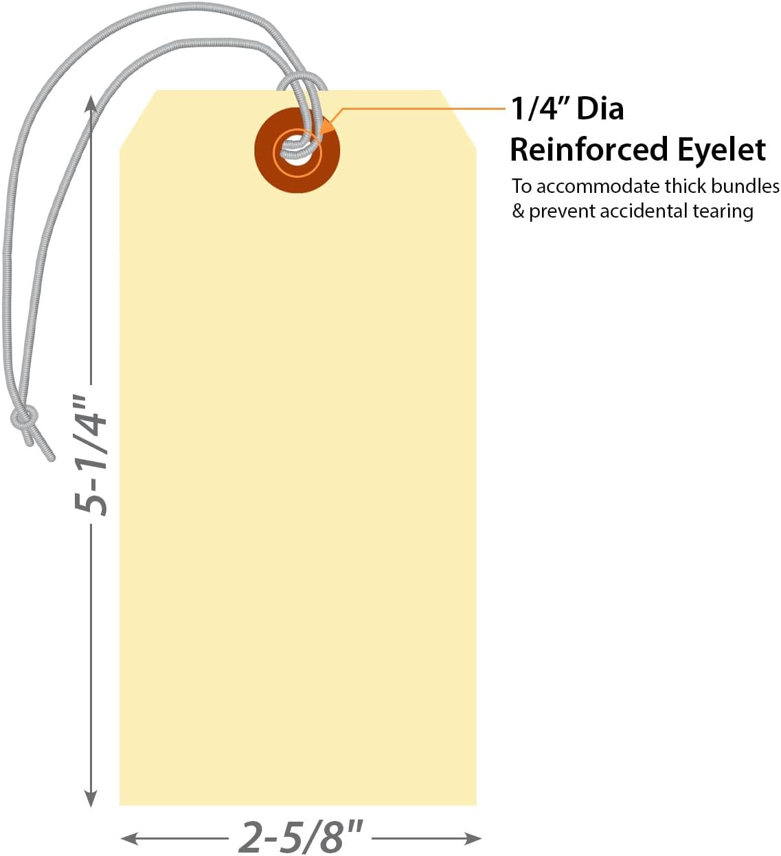 SmartSign Blank Manila Shipping Tags with Elastic Strings - Pack of 100, Size-6, 13pt Thick Pre-Strung Cardstock Tag, 5.25 x 2.625 inch, Paper Hang Tags with Reinforced Fiber Patch