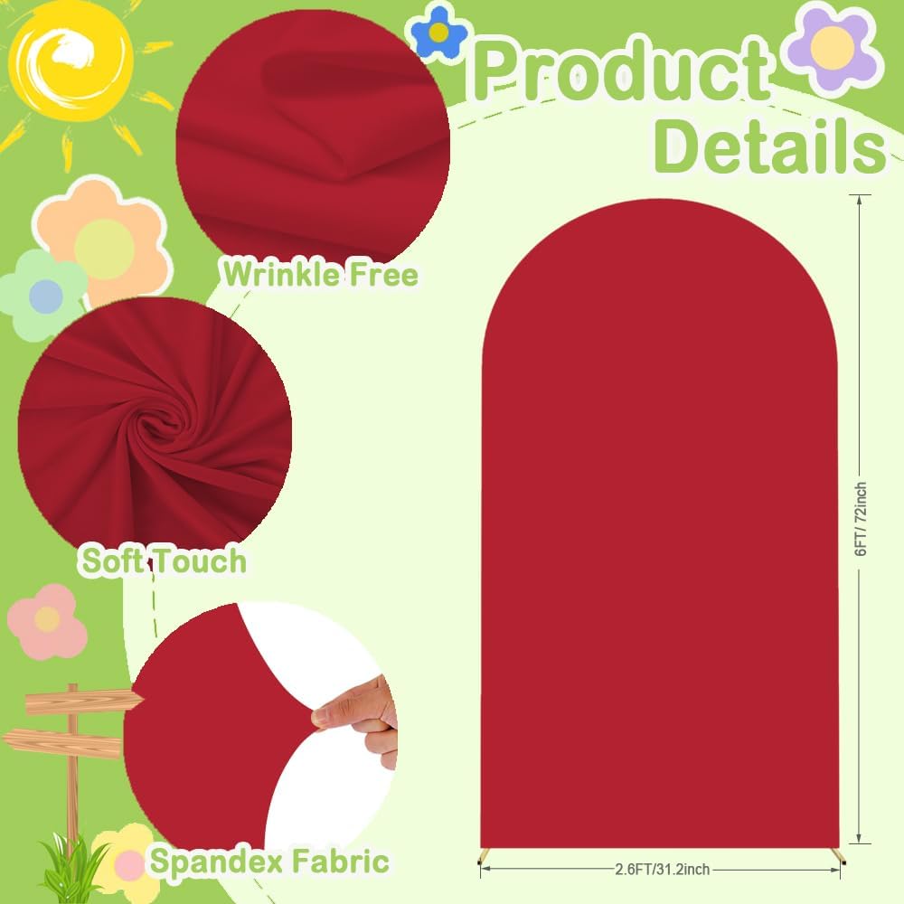 Red Arch Cover 6FT Spandex Wedding Arch Stand Covers Burgundy Arched Backdrop Cover Arch Covers Stretchy Backdrop for Wall Panels Chiara Back Drop Cover Baby Shower Balloon Party Decorations