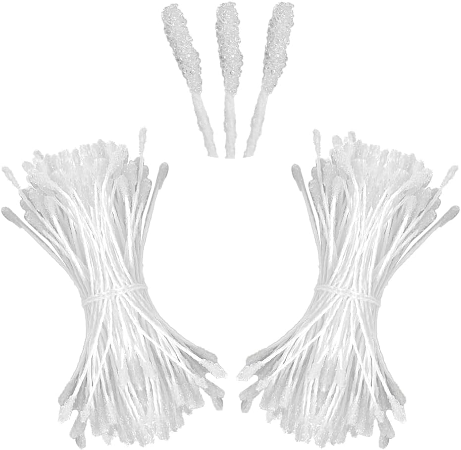 HAHIYO 700Pcs 2mm White Double-Head Flower Stamen with Crystal-Like Flower Head for Handmade Floral Art Scrapbook Decoration Artificial Floral Pistils Pollen Stamens Wedding DIY Stamens