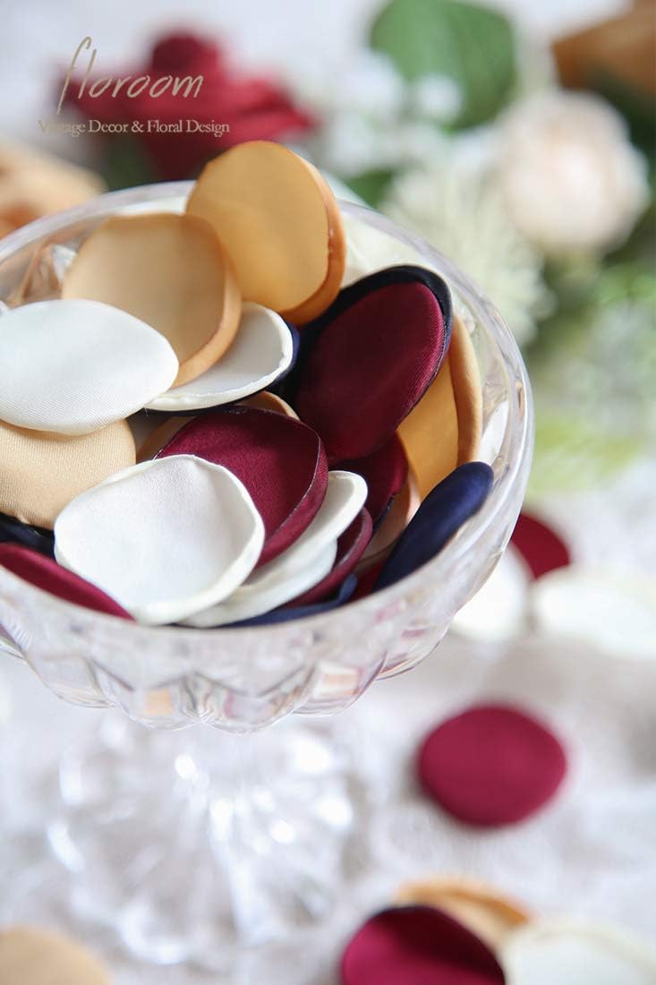 Floroom 500pcs Rose Petals Burgundy Navy Faux Silk Flower Petals for Wedding Flower Girl Basket Aisle Runner Scatter Dinner Table Centerpieces Party Confetti Bridal Shower Romantic Night Decoration