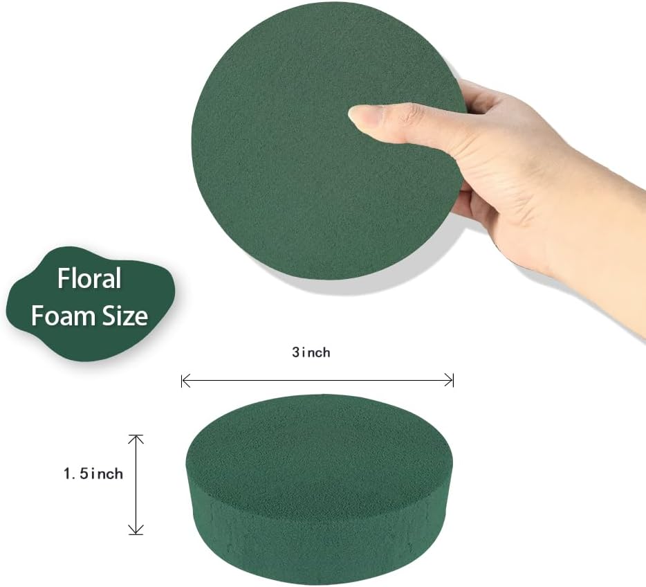 6 Pcs Round Floral Foam Blocks Each (3” X 1.5”) Green Wet & Dry Flower Foam for Fresh & Artificial Flower Arrangements, DIY Crafts, Arts, Weddings, Birthdays and Garden Decorations (Size: 3 Inch)