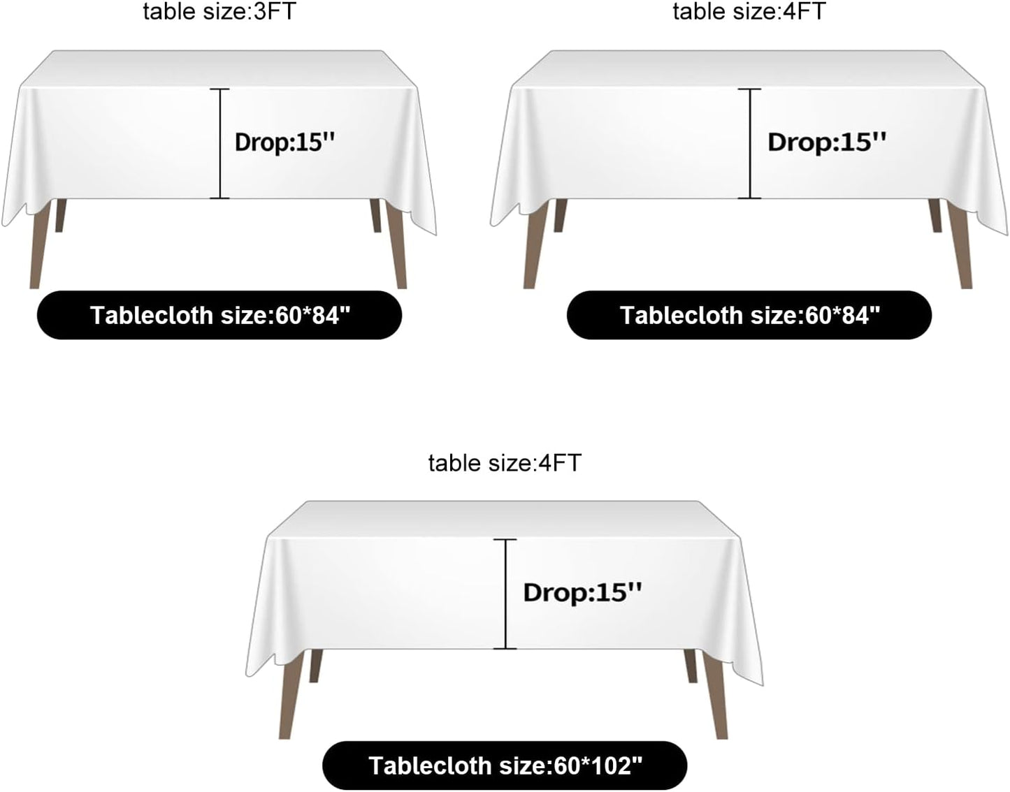 Ascoza 2pack 60x84 Inch Ivory Rectangular Tablecloth 4 Feet Table Cloth in Polyester Fabric for Wedding/Banquet/Restaurant/Parties