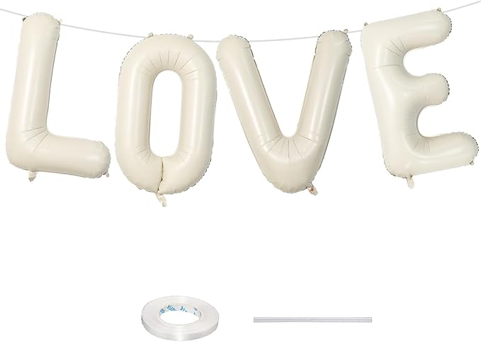 40 Inch Cream White Sand Love Balloons - Letter for Valentines Day, Ivory Alphabet Balloons for Lovers Couple Propose Wedding Marriage Anniversary Party Decorations