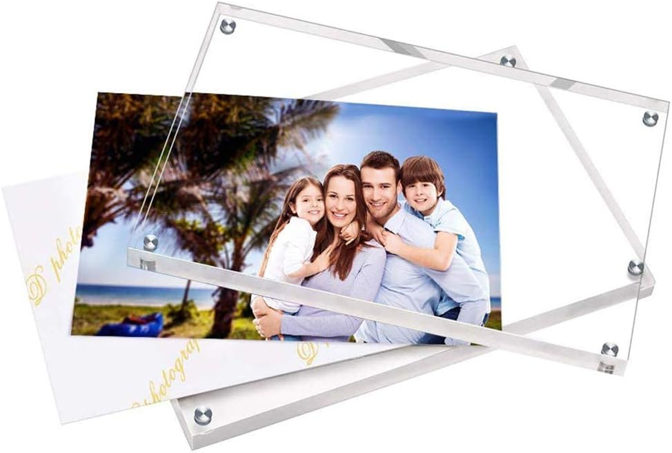 HELPLEX Acrylic Frames, 2 Pack 5x7, 24mm Thicker Frameless Clear Frame, Double Sided Magnetic, Free Standing Desktop Display