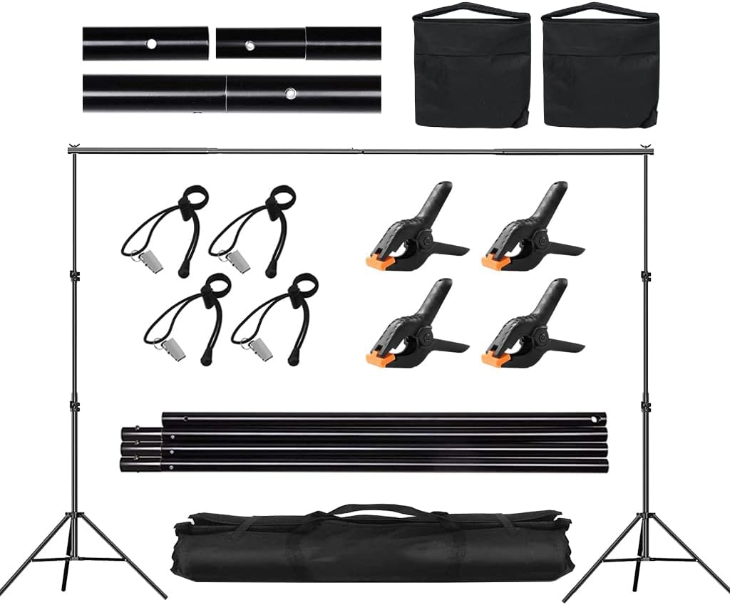 Backdrop Stand for Parties, 6.5x10ft Adjustable Background Support System for Events Decoration, Baby Shower, Photography with Spring Clamps, Backdrop Clip, Sandbag and Carrying Bag