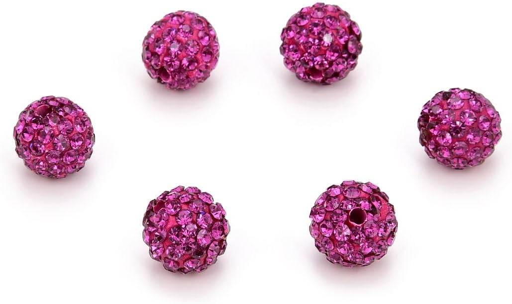 50pcs Adabele Grade A Suncatcher Crystal Rhinestone Pave Loose Beads 10mm Fuchsia Pink Polymer Clay Disco Ball Spacers Compatible with Shamballa All Craft Jewelry Making DB10-22