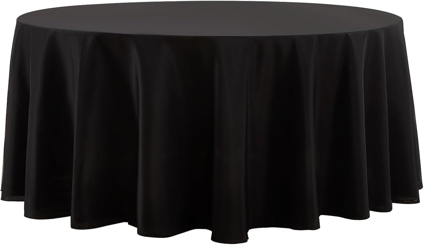 Round Tablecloth 132 Inch 1 Pack Black Tablecloths Washable Decorative Linen Polyester Table Clothes Cover for Dining Table Banquets Buffet Parties and Wedding