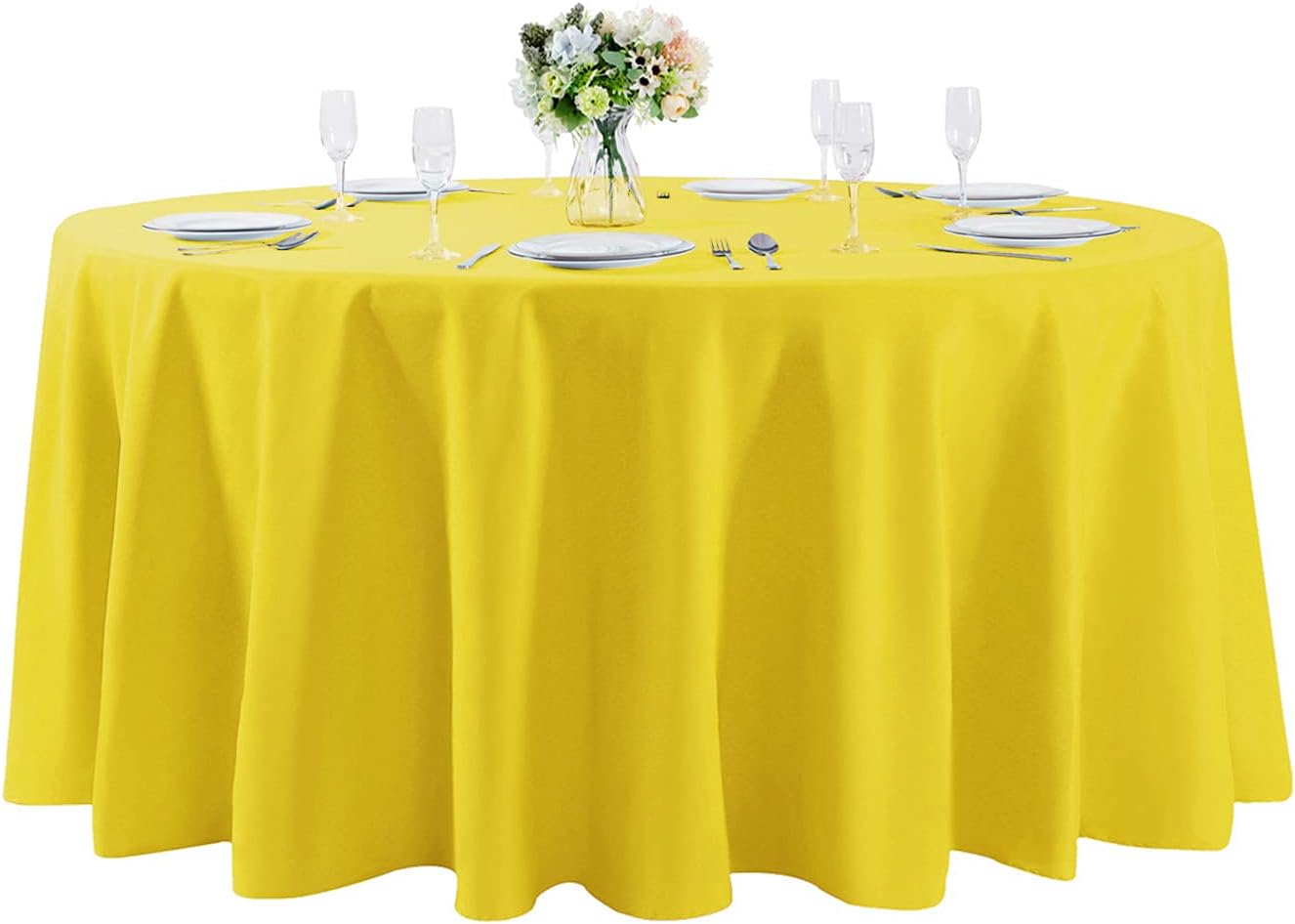 120 inch Round Tablecloth Washable Polyester Table Cloth Decorative Table Cover for Wedding Party Dining Banquet（120 inch,Yellow）