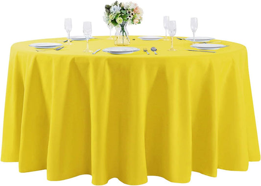 120 inch Round Tablecloth Washable Polyester Table Cloth Decorative Table Cover for Wedding Party Dining Banquet（120 inch,Yellow）