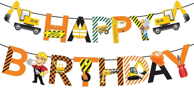 Construction Birthday Party Decorations Set, Happy Birthday Banner, Balloons, Cupcake Toppers, construction vehicles Theme