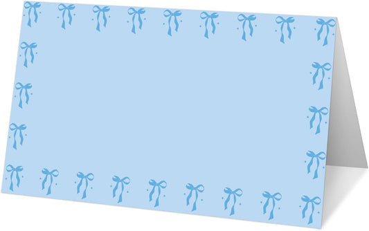 25 Bow Place Cards for Table Seating, Blue Wedding Name Place Card, Tent Cards for Birthday Bridal Shower Baby Shower Reception Dinner Party Decorations -A20