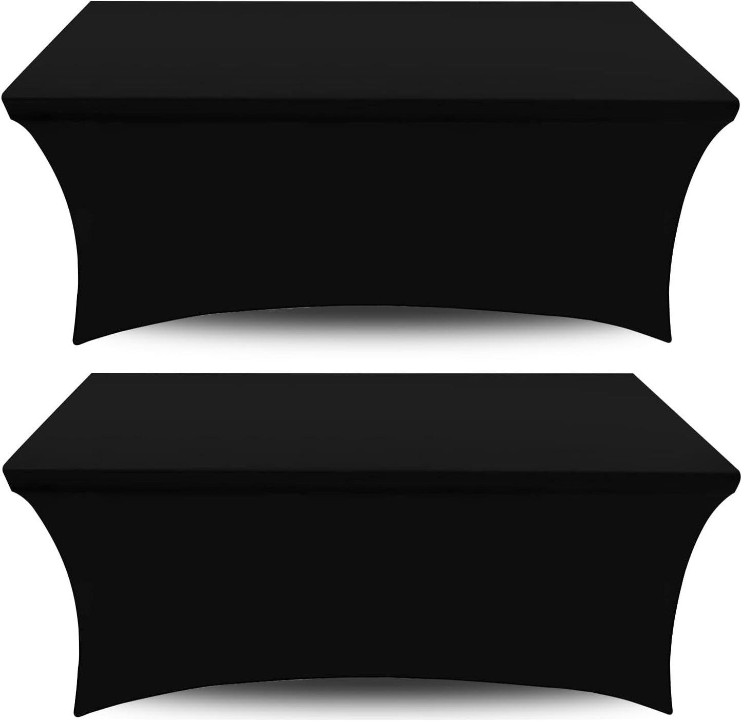 Black Spandex Table Covers 6ft, 2 Pack - Elegant, Durable, Stretchy 6ft Table Cover Fitted, Wrinkle and Stain Resistant, Elastic Leg Pockets