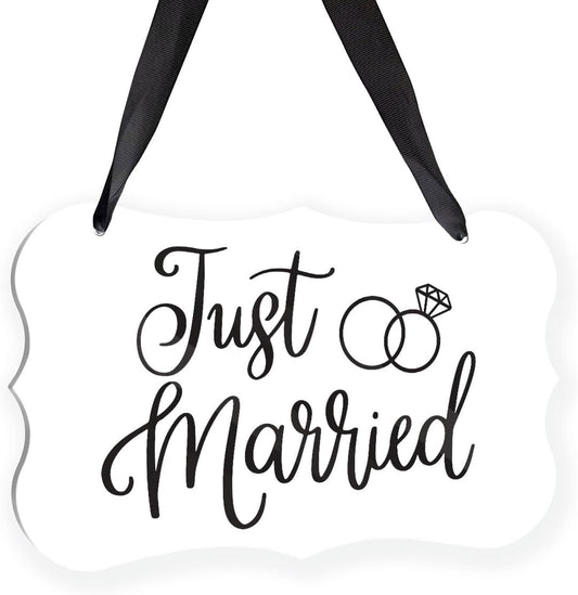 Acrylic Wedding Sign, Ring Bearer Sign, Just Married Decor, for Rustic Wedding Decor Hanging Signs, Acrylic Hanging Signs With Ribbon for Chairs Weddings Reception Decorations and Event Party (White)