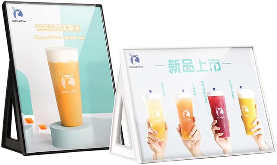 ABS Plastic Sign Holder，Menu Displays L Shape Sign Stand Vertical/Horizontal Use (White A5 148×210mm/5.83×8.27inches)