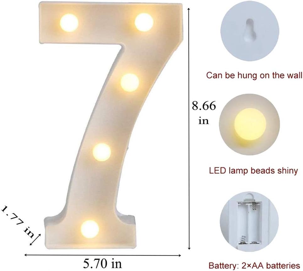 MUMUXI Marquee Light Up Letters | Large Light Up Numbers | Battery Powered and Bright with Every Letter of The Alphabet | for Wedding, Birthday, Party, Celebration, Christmas or Home Decoration (7)