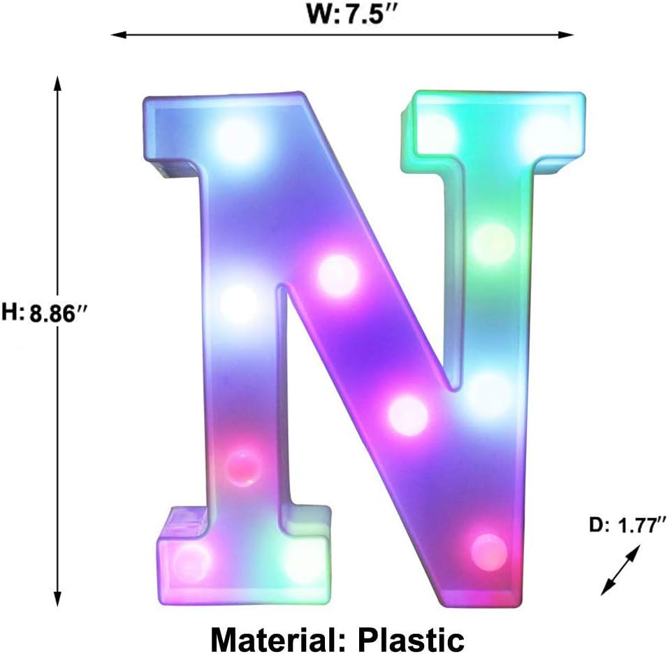 Pooqla Colorful LED Marquee Letter Lights with Remote – Light Up Marquee Signs – Party Bar Letters with Lights Decorations for The Home - Multicolor N