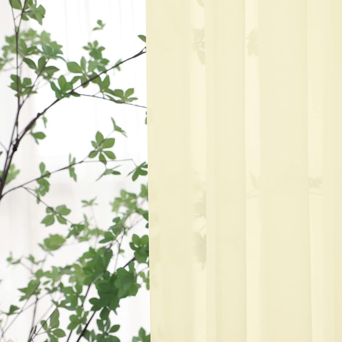 Window Light Yellow Sheer Curtains 145 Inches Long 2 Panels Sheer Curtain Basic Rod Pocket Panel for Bedroom Children Living Room Yard Kitchen (Light Yellow, 52" W x 145" L | 2 pcs)