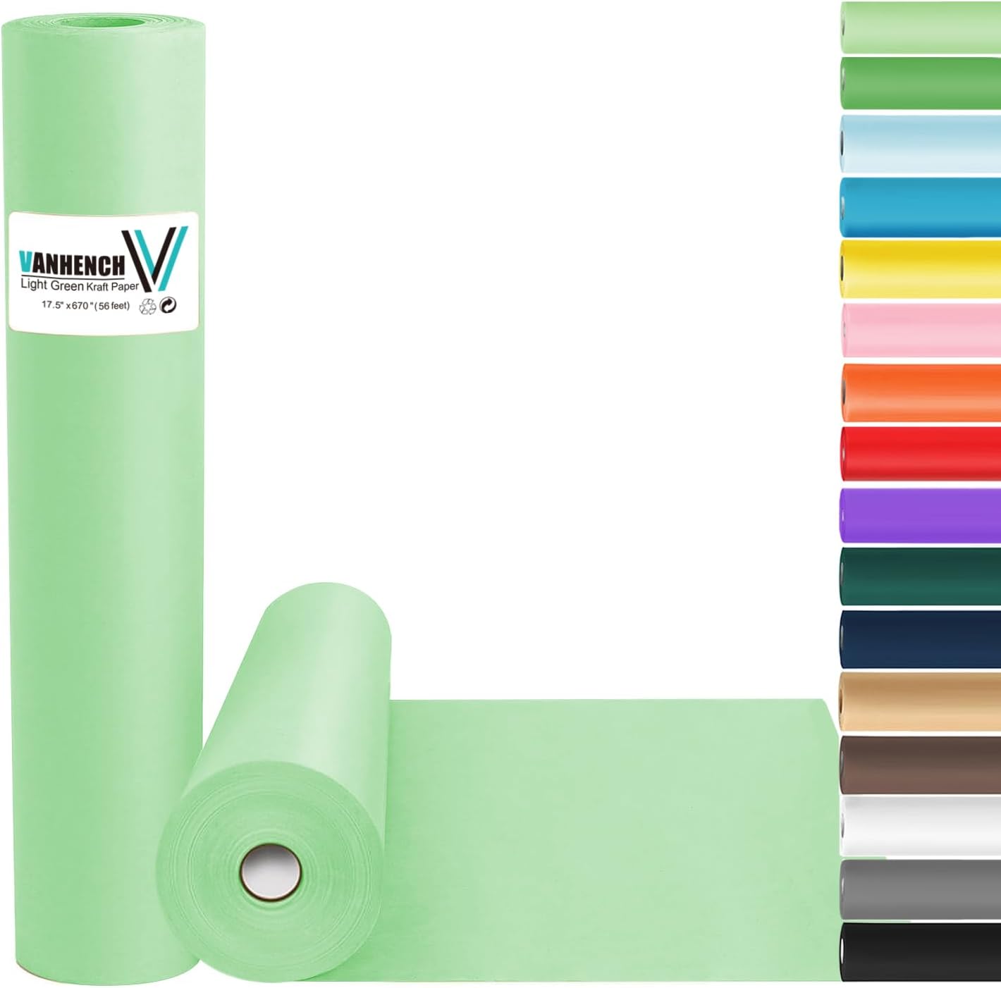 Vanhench Light Green Wrapping Paper 17.5" x 963", Solid Color Art Kraft Craft Paper Roll for Graduation Birthday Bouquet Flower Wrapping/Packing Poster/Bulletin Board