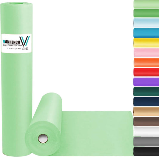 Vanhench Light Green Wrapping Paper 17.5" x 963", Solid Color Art Kraft Craft Paper Roll for Graduation Birthday Bouquet Flower Wrapping/Packing Poster/Bulletin Board