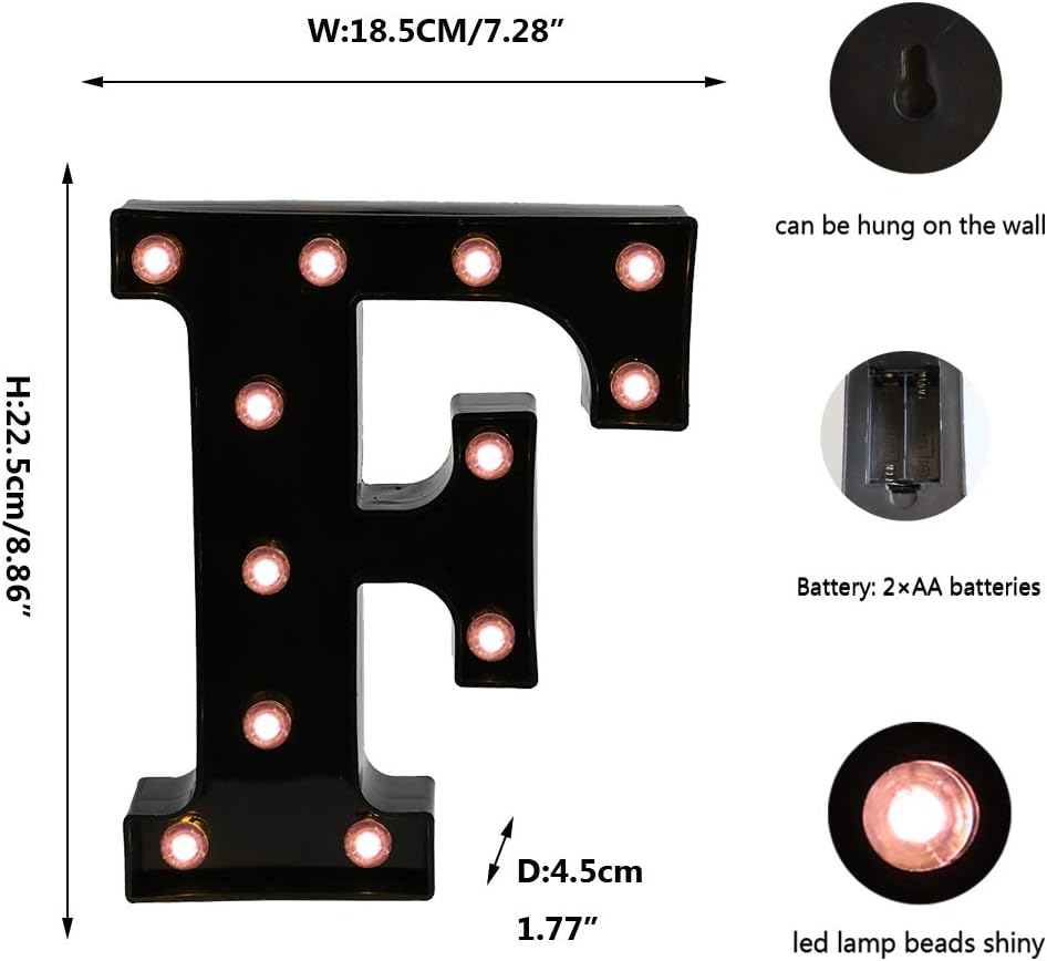 OYCBUZO Light Up Black Alphabet Marquee Letters Sign LED Marquee Number Lights Sign for Night Light Home Bar Christmas Lamp Birthday Party Wedding Decoration F