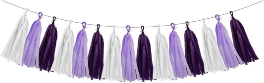 White Purple Party Decorations - 15Pcs Tissue Paper Tassel Garland Birthday Decorations Valentines Day Baby Girl Shower Women Bridal Wedding Engagement Bachelorette Graduation Hanging Decor