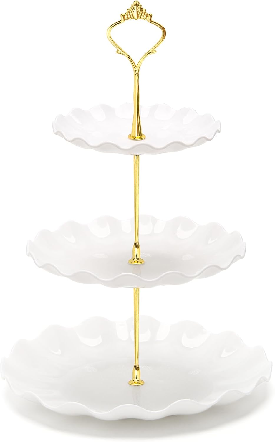 Coitak 3 Tier Cupcake Stand, Plastic Tiered Serving Stand, Dessert Tower Tray for Tea Party, Baby Shower and Wedding (Wavy-Metal Rod)