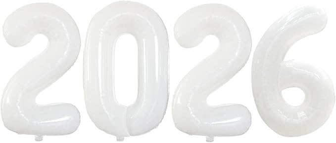 GOER 2026 Foil Number Balloons for 2026 New Year Eve Festival Party Supplies Graduation Decorations (White,32 Inch)