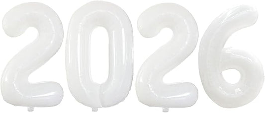 GOER 2026 Foil Number Balloons for 2026 New Year Eve Festival Party Supplies Graduation Decorations (White,32 Inch)