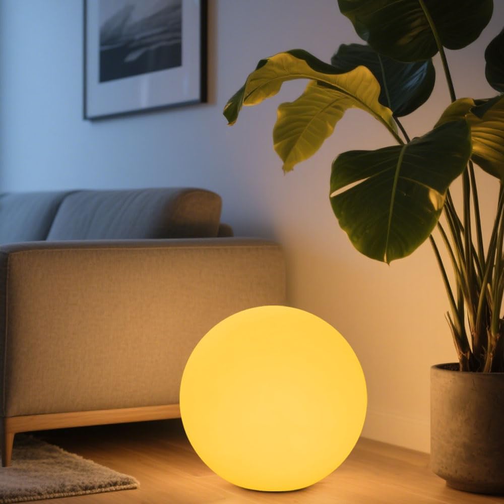 14-in LED Ball Light, Rechargeable Outdoor Globes Light Dimmable RGB Color Changing Globe Floor Lamp w/Remote, Modern Versatile LED Globe Orb Lights Waterproof Glowing Orb Lamp for Home Yard Lawn Path