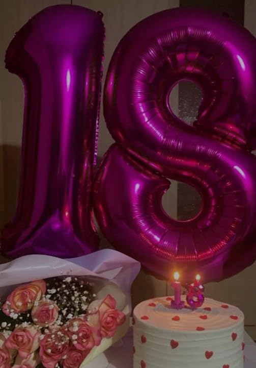 Hot Pink Foil Number 18 Balloon 40 Inch, Helium Mylar Eight Number 18 Birthday Balloons, 18th Hot Pink Women Men Wedding Anniversary, Graduations Party Supplies