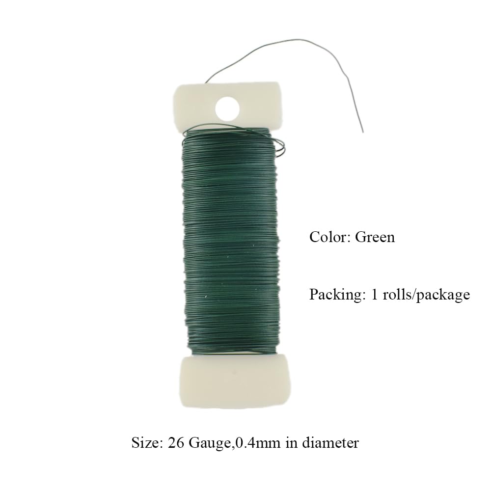 HAHIYO 26Gauge Green Wire - 1Rolls, 38yards (115feet) Flexible Floral Wire for Crafts, Christmas Wreaths, Tree & Flower Arrangement, Wedding DIY