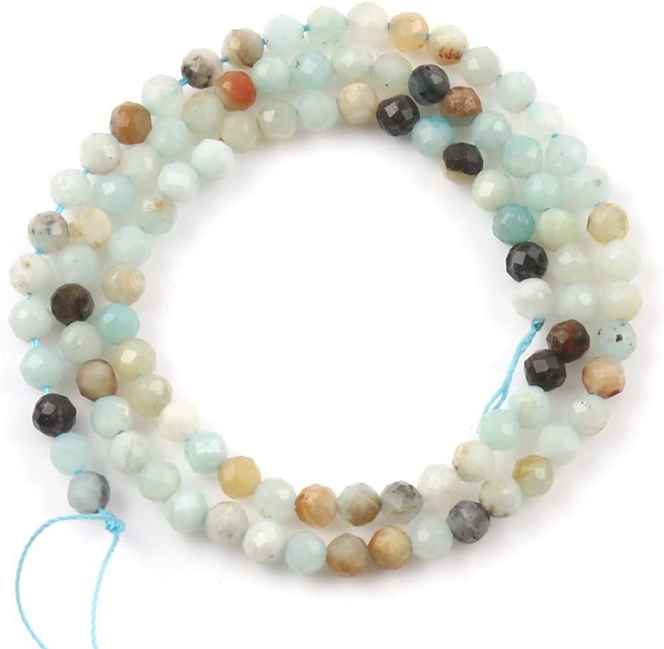 Song Xi 90pcs 4mm Natural Amazonite Gemstone Beads Faceted Round Loose Stone Beads for Jewelry Making