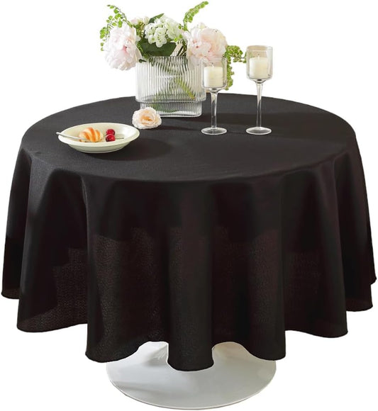 Craft And Party Round Tablecloth, 90 Inch Black Tablecloth, Polyester Fabric Washable Table Cloth for Home, Party, Wedding or Restaurant Use.