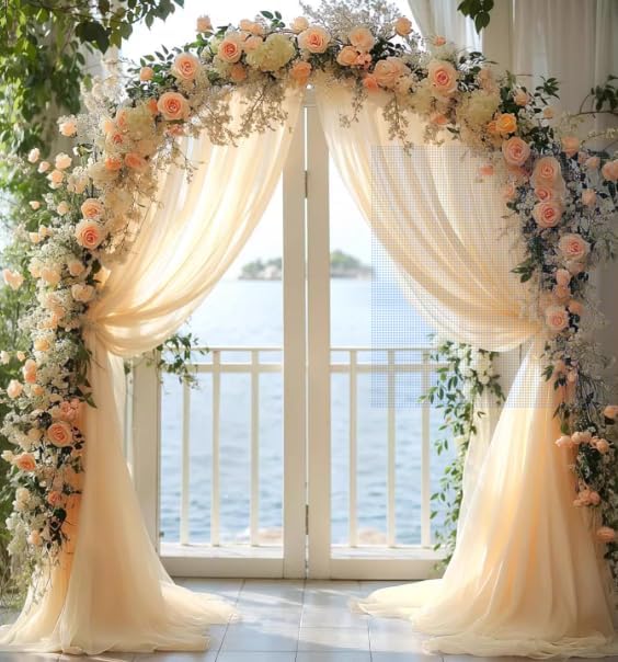 Champagne 2 Panels Wedding Arch Draping Fabric 29" x 20Ft Sheer Drapes Outdoor Curtain for Wedding Party Baby Bridal Shower Arch Ceiling Backdrop Decor