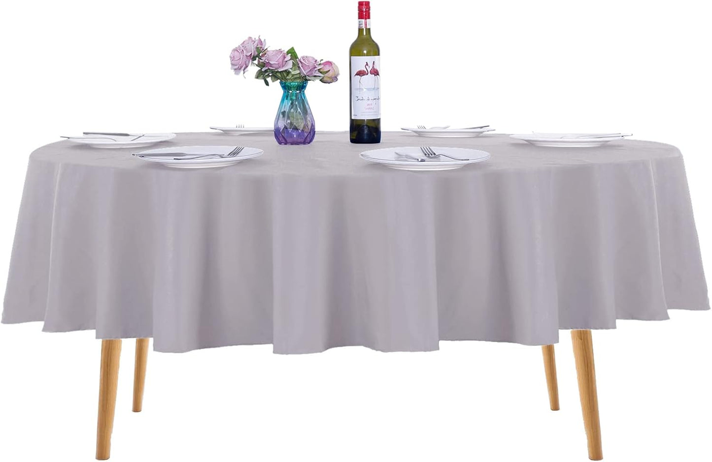 Ascoza 2pack 90 Inch Silver Round Tablecloth in Washable Polyester Fabric for Wedding/Banquet/Restaurant/Parties