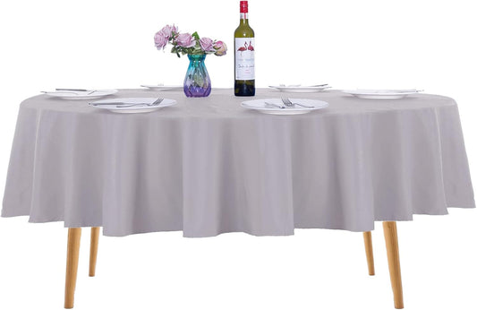 Ascoza 2pack 70 Inch Silver Round Tablecloth in Washable Polyester Fabric for Wedding/Banquet/Restaurant/Parties