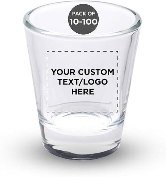 DISCOUNT PROMOS Custom Shot Glasses 1.75 oz. Set of 10/50/100, Personalized Bulk Pack - Great for Wedding Favors, Bachelorette Decorations, Party Favors - Clear Bottom Color