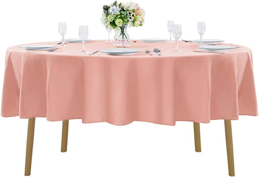 60 inch Round Tablecloth Washable Polyester Table Cloth Decorative Table Cover for Wedding Party Dining Banquet（60 inch,Dusty Pink）