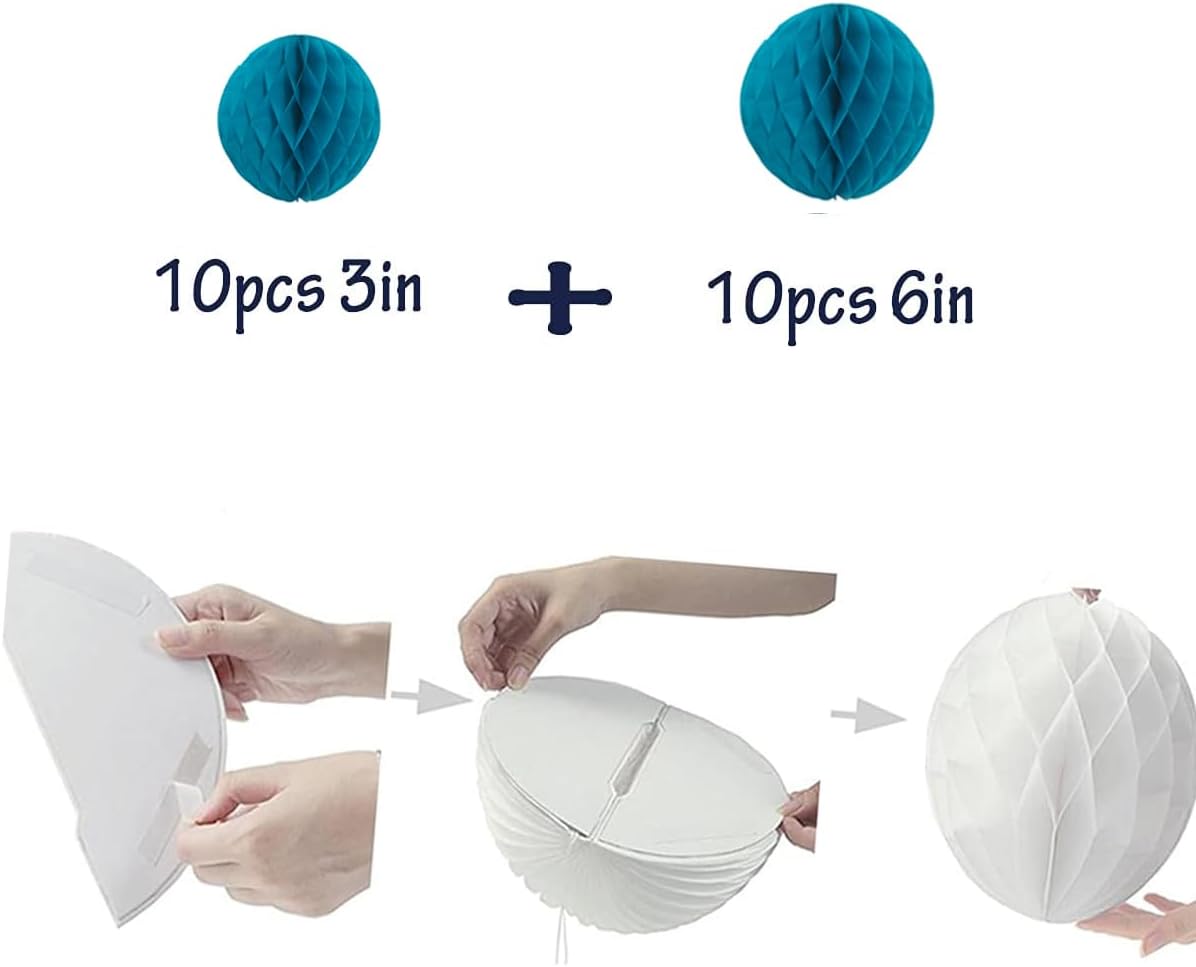 20pcs Honeycomb Decoration Paper Flower Balls Tissue Paper Pom Poms for Birthday Wedding Home Decor (3inch+6inch, Teal)