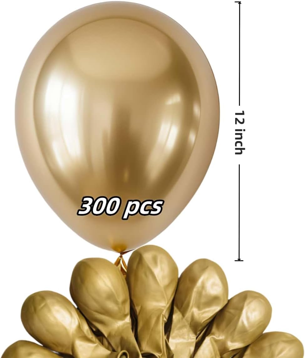 300 Pcs Gold Metallic Chrome Balloons 12 inch Gold Helium Party Balloon for Wedding Baby Shower Christmas Birthday Party Decoration