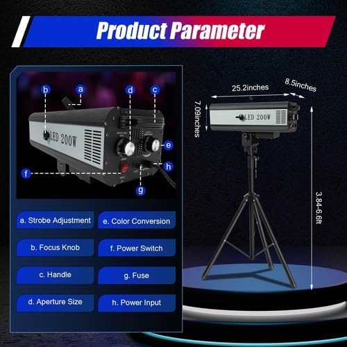 200W LED Stage Spotlight with Tripod, Manual Professional Follow Spot Light with 6 Colors, Portable Theater Lights DJ Lighting for Wedding Party, DJ Show, Theater, Ship in 2 Packages (200, Watts)